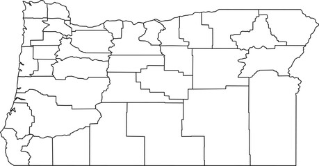 Vector political map of Oregon state outline with all internal county borders and administrative divisions, presented as a blank template map of the Pacific Northwest US state.