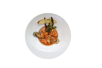 Delicious Seafood Platter presented on a white plate, close up shot
