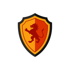 Fototapeta premium Knight's shield with lion emblem and scratch vector illustration