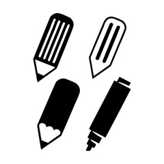 Writing and Drawing Pencils and Marker Icons Set