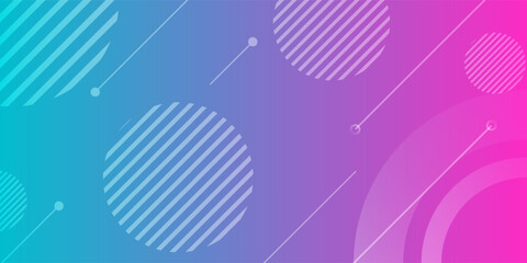 blue and pink abstract gradation background horizontal banner with circle shape decoration memphis element vector illustration
