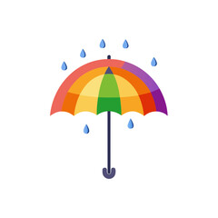 Obraz premium Vibrant rainbow umbrella illustration open with falling raindrops vector graphic