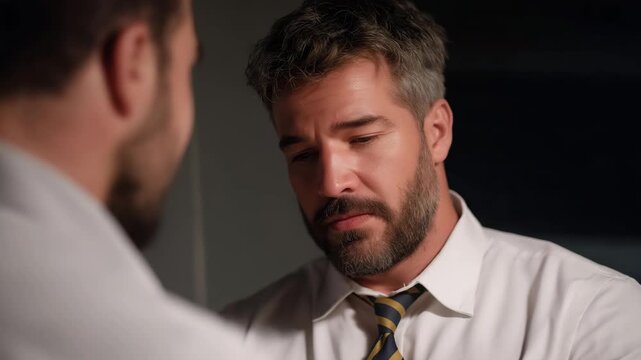 Police investigator questioning an inmate under dim light, both expressing tension and curiosity, symbolizing truth-seeking, moral conflict, and the emotional intensity of interrogation work.