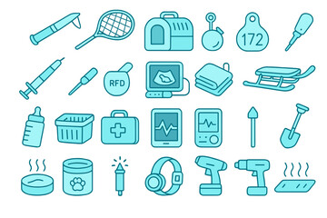 Veterinary Equipment and Pet Care Tools Icons