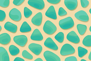 Fototapeta premium Seamless abstract pattern with smooth green pebbles on sandy beige background