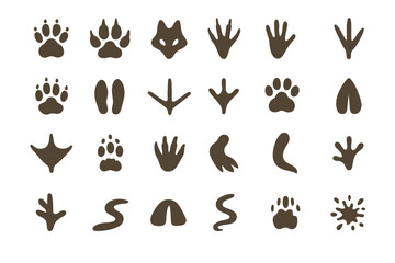 Fototapeta premium Animal footprint silhouettes on textured brown background