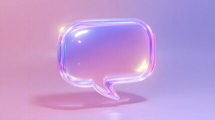 Translucent speech bubble rendered with iridescent colors sits against a soft gradient background