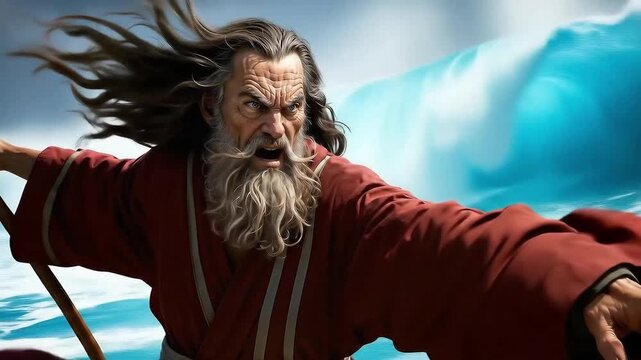 Moses parting the red sea biblical scene concept. Religious theme.