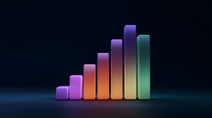 Illuminated three dimensional ascending bar chart displays continuous numerical growth against a dark background