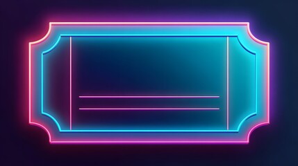 Glowing neon illuminated frame shaped like an admission pass against a dark background