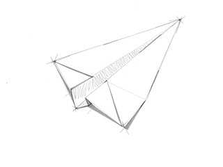 Minimalist Paper Airplane Sketch Design Against a Clean White Background, Ready to Fly