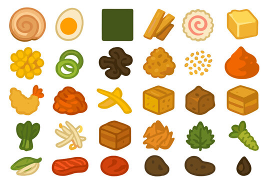 Ramen Toppings and Japanese Noodle Soup Garnish Icons (Set 2)