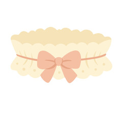 Lace garter with pink bow in soft flat style for wedding and romantic decorative design.