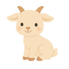 Cute baby goat sitting in soft flat style for children design and decorative illustration.