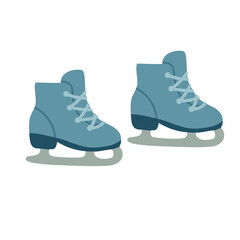 Blue ice skates in soft flat style for winter, sport and seasonal decorative design.