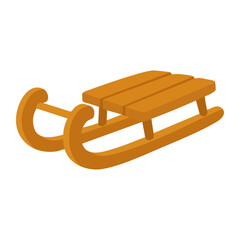 Wooden sled in soft flat style for winter, snow and Christmas decorative design.