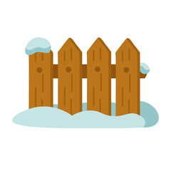Wooden fence with snow in soft flat style for winter and holiday decorative design.