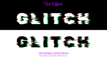 Glitch text effect with distorted digital style editable vector file for graphic design and modern typography usage