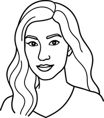 Female side profile line art illustration, single continuous line minimal drawing of woman face for poster, logo, or fashion design