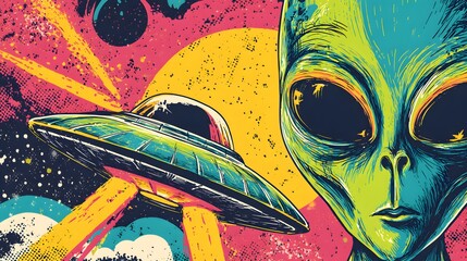 Retro 70s Groovy Alien UFO Poster Design