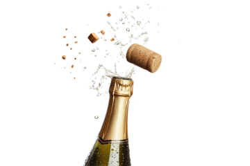 Bottle Cork Popping with Liquid Splash Isolated on transparent Background