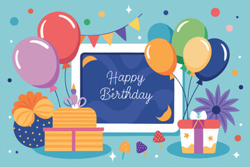 Floral birthday poster template with elegant pastel flowers, feminine invitation layout for women’s birthday or spring celebration