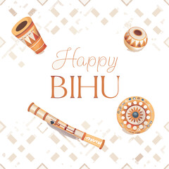 Realistic digital painting of Bihu celebration in Assam showing traditional dancers, dhol pepa music, and vibrant Assamese New Year festive mood