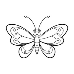Cute cartoon butterfly with simple lines and circles silhouette isolated on white background