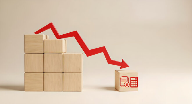 Business Decline Economic Recession Red Arrow Wooden Blocks Copy Space