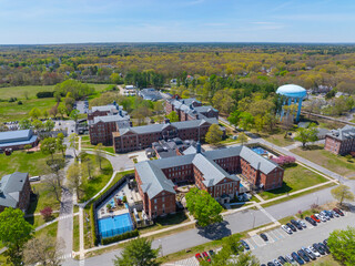 Fototapeta premium Taunton State Hospital aerial view. This hospital is a public psychiatric hospital in city of Taunton, Bristol County, Massachusetts MA, USA. 
