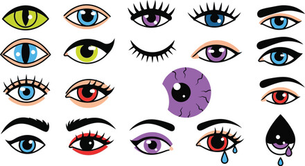 Collection of colorful cartoon eyes vector graphic illustration vector