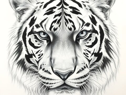 Majestic White Tiger Portrait with Intense Blue Eyes Gazing Forward with a Calmness