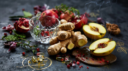 Immune boosting food ingredients for healthy living and wellness concept