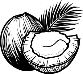 Modern Coconut with Leaf Icon – Simple Minimalist Line Art Graphic