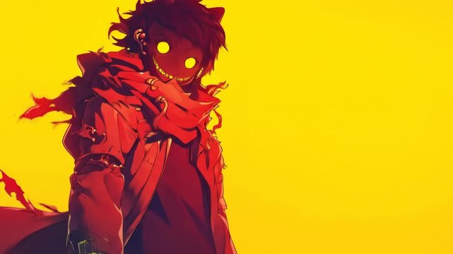 Anime style person with glowing eyes half monster motion animated looping