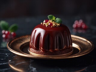 Decadent chocolate mousse dessert gourmet restaurant food photography elegant setting close-up indulgence