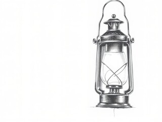 Exquisite Monochrome Rendering of a Vintage Hurricane Lamp, Perfect for Rustic Decor and Lighting