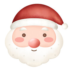 Watercolor Santa Claus face illustration, Chrismas Santa portrait, Transparent background 