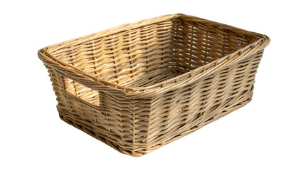 A wicker basket is placed on a plain surface cut out on PNG. AI GENERATED.