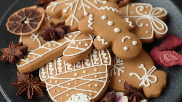 Christmas gingerbread, food for winter holidays, holiday table decoration. Christmas gingerbread