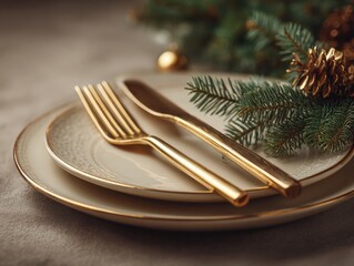 Elegant holiday dinner setting cozy dining room photograph seasonal decor close-up celebration