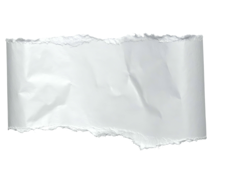 Isolated white torn paper strip with jagged edges and slight folds