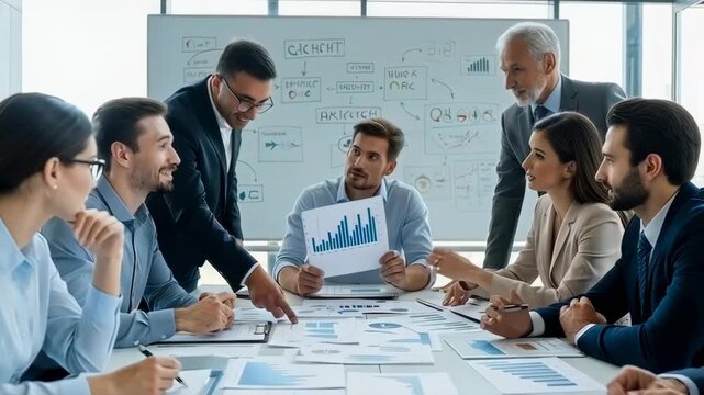 A Dynamic Business Meeting Showcasing Team Collaboration and Strategic Planning with Data-Driven Insights Focused on Growth and Development.