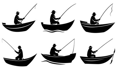 Silhouettes of Fishermen in Boats