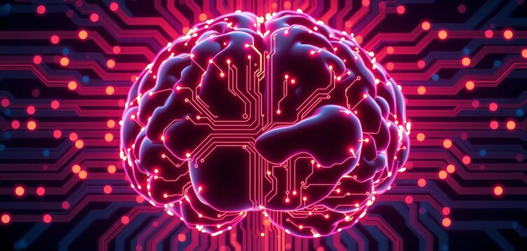 Abstract glowing circuit board forming a brain shape,  deep learning, AI