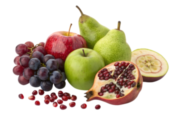 Fresh fruits assortment isolated on transparent background, healthy eating concept