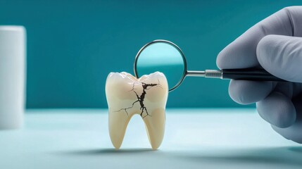 Cracked Tooth Examination with Dental Mirror and Gloved Hand