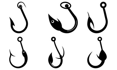 Diverse fishing hooks collection showcasing various designs and sizes, perfect for angling and tackle designs, a professional set.