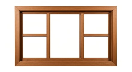Wooden window frame with three panes, isolated on a white background