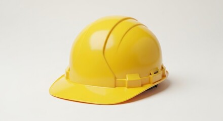 Fototapeta premium Yellow hard hat with adjustable band, isolated on white backdrop